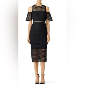 Cynthia Rowley Black Geometric Lace Cold Shoulder Sheath Dress